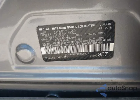 2017 Mitsubishi Outlander Sport 2.0 Es из США, поврежденный, VIN JA4AR3AU3HZ000427